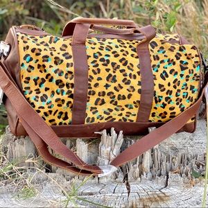 Leopard Turquoise Acid Wash Hair on Hide Duffel